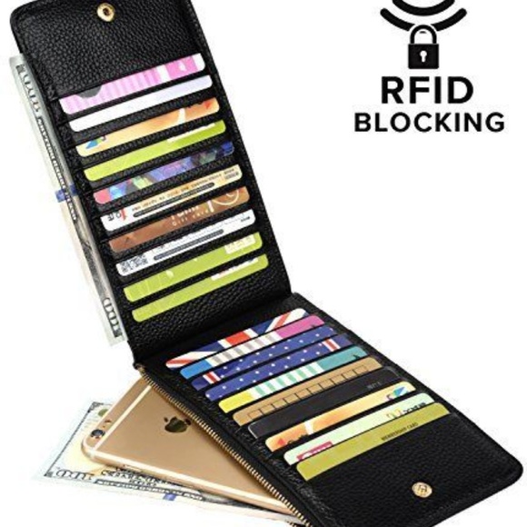 WOMENS BLACK LEATHER 20 CREDIT CARD ORGANIZER ! - Picture 1 of 8